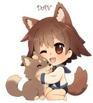  alpha_channel animal_humanoid animated brown_eyes brown_hair canine chibi clothed clothing dav-19 dog dog_humanoid duo feral hair hug humanoid mammal simple_background strike_witches tailwag transparent_background wagging 