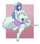  2017 anthro blue_eyes blue_hair breasts canine clothed clothing digital_media_(artwork) female fluffy fluffy_tail fox fur hair lavenderpandy long_hair mammal musi nipples partially_clothed paw_tattoo pregnant smile solo tattoo white_fur 