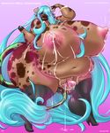  abstract_background areola belly big_belly big_breasts big_butt big_lips bovine breasts butt english_text female hair hatsune_miku hi_res horn huge_breasts huge_butt hyper hyper_breasts hyper_butt jacques00 lactating lips long_hair looking_at_viewer mammal milk nipples nude obese overweight overweight_female pussy solo text transformation vocaloid wide_hips 