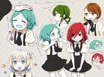  androgynous blue_eyes child crayon crystal_hair diagonal_stripes diamond_(houseki_no_kuni) flower gem_uniform_(houseki_no_kuni) green_eyes green_hair houseki_no_kuni jade_(houseki_no_kuni) kongou_sensei mercury multicolored_hair multiple_others one_side_up petting phosphophyllite red_hair rutile_(houseki_no_kuni) shinsha_(houseki_no_kuni) short_hair skirt striped striped_background suspender_skirt suspenders ton_(botibotidana) two-tone_hair yellow_eyes younger 
