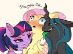  2016 blue_eyes blush changeling dialogue ear_piercing english_text equine evehly feathered_wings feathers female feral fluttershy_(mlp) friendship_is_magic green_eyes group horn licking mammal my_little_pony open_mouth pegasus piercing purple_eyes queen_chrysalis_(mlp) simple_background sweat text tongue tongue_out twilight_sparkle_(mlp) white_background winged_unicorn wings 