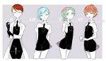  adjusting_clothes adjusting_gloves alternate_hair_length alternate_hairstyle androgynous black_gloves black_neckwear blue_hair cojimama cowboy_shot dress gem_uniform_(houseki_no_kuni) gloves green_eyes green_hair grey_background hemimorphite_(houseki_no_kuni) houseki_no_kuni labcoat looking_at_viewer multicolored_hair multiple_others necktie orange_hair red_hair rutile_(houseki_no_kuni) simple_background smile sphene_(houseki_no_kuni) two-tone_hair undercut watermelon_tourmaline_(houseki_no_kuni) 