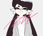  1girl aori_(splatoon) artist_name bad_id bad_tumblr_id black_hair casual closed_mouth domino_mask english eyebrows_visible_through_hair grey_jacket jacket light_smile long_hair long_sleeves looking_at_viewer mask mole mole_under_eye pointy_ears purple_eyes seto_(asils) shirt signature solo splatoon_(series) splatoon_1 standing tentacle_hair upper_body white_background white_shirt 