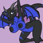  2011 animated anthro besped big_breasts black_skin blue_eyes blue_skin bouncing_breasts breasts crossgender dragon female femshade horn huge_breasts looking_at_viewer multicolored_skin nightshade nightshade_(dragonofdarkness1992) nipples nude raised_tail simple_background two_tone_skin wings 