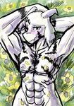  2017 abs anthro asriel_dreemurr blush boss_monster caprine digital_media_(artwork) fur goat horn looking_at_viewer lying male mammal manpersonguy mrease nipples nude on_back smile solo tagme undertale video_games white_fur 