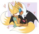  &lt;3 anthro bat blush breasts canine clothing duo eyes_closed female fox fur hug kissing male mammal membranous_wings miles_prower mitarashi rouge_the_bat simple_background sonic_(series) white_fur wings yellow_fur 