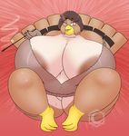  2017 abstract_background anthro areola avian big_breasts big_butt bird bottomless breasts brown_hair butt cleavage clothed clothing crescent-blue-zero digital_media_(artwork) female hair huge_breasts huge_butt obese overweight overweight_female pipe red_eyes shirt sitting smoking sofie_(vdisco) solo thick_thighs turkey voluptuous wide_hips 