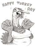  anthro avian beak big_breasts bird breasts deep_navel english_text eyelashes female greyscale happy holidays monochrome navel nipple_bulge overweight overweight_female shyguy9 sparkles text thanksgiving turkey 