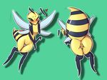  &lt;3 4:3 antennae anthro anus arthropod bee black_eyes blush butt cute eyelashes fallin_lovelove_bee female green_background insect little_witch_academia looking_back multi_arm multi_limb one_eye_closed outline pussy simple_background solo the-purse-of-pudge wide_hips wings wink 