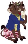  alcohol beer beverage bow_tie cigar clothing coat donkey equine feral hat hooves male mammal multi_head multi_limb pants pleasure_island rakete simple_background solo 