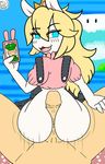  2017 anon big_butt blonde_hair blue_eyes blush butt cellphone cosplay edit female first_person_view hair hot_dogging human interspecies looking_at_viewer looking_back male male/female mammal mario_+_rabbids:_kingdom_battle mario_bros nintendo penis phone princess_peach rabbid rabbid_peach trigoat_(artist) video_games 