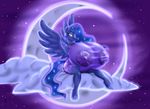  2017 absurd_res anthro areola badgerben big_breasts blues64 breasts clothing cloud crescent_moon cutie_mark equine female friendship_is_magic hi_res horn huge_breasts hyper hyper_breasts looking_at_viewer mammal moon my_little_pony night nipples on_cloud outside princess_luna_(mlp) sitting smile solo translucent transparent_clothing winged_unicorn wings 