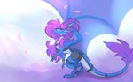  blue_eyes claws detailed_background digital_media_(artwork) dragon female feral hair membranous_wings oksara purple_hair solo wings 
