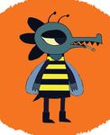  2017 alligator anthro arthropod bea_(nitw) bee cigarette clothed clothing cosplay crocodilian ctankep digital_media_(artwork) female humor insect night_in_the_woods pun reptile scalie simple_background smoking toony video_games yellow_sclera 