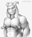  2017 abs anthro areola asriel_dreemurr biceps caprine flatcoat fur goat god_of_hyperdeath horn hyper hyper_nipples long_nipples looking_at_viewer male mammal muscular muscular_male navel nipples nude pecs simple_background smile solo undertale video_games waist_up white_background white_fur 