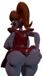  2017 3d_(artwork) 5_fingers animatronic areola baby_(fnafsl) big_breasts big_butt blush breasts butt cleavage clothed clothing digital_media_(artwork) female five_nights_at_freddy&#039;s green_eyes hair hi_res huge_breasts huge_butt humanoid looking_at_viewer looking_back lowpoly machine nipples not_furry orange_hair ponytails presenting presenting_hindquarters rear_view robot simple_background sister_location skirt smile solo standing thick_thighs video_games voluptuous wide_hips 