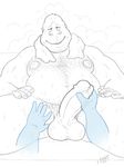  2017 anthro ape balls body_hair chest_hair disembodied_hand erection facial_hair gorilla hands_on_legs howz hypnosis limited_pallete male male_focus mammal mind_control moobs nipples overweight overweight_male penis primate pubes sitting smile spiral_eyes stomach_hair sweat towel 