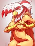  2017 anthro avian beak breasts fan_character feathers female fur gryphon hi_res looking_at_viewer my_little_pony mykegreywolf nude oppai_heart solo wings 