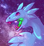  2017 ambiguous_gender blue_body commander_ledi dinosaur jellyraptor open_mouth pink_eyes shiny solo space teeth tongue 