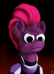  2017 absurd_res armor big_eyes broken_horn equine eye_scar female hair headshot_portrait hi_res horn looking_at_viewer mammal meme my_little_pony my_little_pony_the_movie pink_hair poecillia-gracilis19 portrait scar short_hair simple_background solo tempest_shadow_(mlp) unicorn 