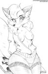  2017 anthro black_and_white blush breasts canine claudette_dupri exposed_breasts eyelashes female fox hair looney_tunes mammal monochrome nipples tiquitoc wabbit warner_brothers wide_hips 