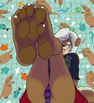  2015 abstract_background anthro barefoot biped black_nose black_topwear breasts brown_body brown_fur clothed clothing digital_media_(artwork) eye_through_hair feet female foot_focus foreshortening fully_clothed fur green_highlights hair highlights hindpaw legs_up mammal multicolored_body mustelid netto_(uk-brony) otter panties paws plantigrade purple_bottomwear raichupuppy reclining red_bottomwear shirt signature skirt smile soles solo striped_panties t-shirt tan_body toes tongue tongue_out translucent_hair underwear upskirt white_hair 
