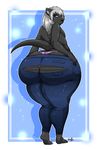  2017 anthro big_butt black_fur blue_eyes butt clothing digital_media_(artwork) fur hair huge_butt looking_back male mammal mustelid oppaioppaioppai otter panties pink_panties silver_hair simple_background solo steph_ulloa thick_thighs underwear voluptuous wide_hips 