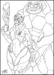 &lt;3 alien balls beverage big_balls big_muscles big_penis black_and_white bottomless clothed clothing coffee cup decima_valkyrian duo female horny_(disambiguation) krogan licking licking_lips line_art looking_at_eachother male male/female mass_effect monochrome muscular penis quad scar shell size_difference skianous steam tattoo tongue tongue_out turian varr video_games 