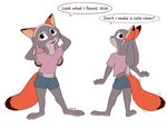  2016 3_toes 4_fingers anthro clothed clothing colored dialogue dipstick_ears disney ears_down english_text eyelashes fake_ears fake_fox_ears judy_hopps lagomorph looking_at_viewer looking_back looking_up mammal midriff multiple_poses open_mouth open_smile pink_nose pose purple_eyes rabbit shirt shorts signature simple_background smile solo speech_bubble t-shirt text tggeko toes white_background zootopia 