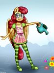  2017 absurd_res anibaruthecat anthro clothed clothing equine eyewear female flower friendship_is_magic glasses hair hi_res holding_object legwear long_hair mammal mrs_shy_(mlp) my_little_pony open_mouth pegasus plant solo striped_legwear stripes water wings 
