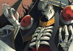  ainz_ooal_gown aura black_sclera cloak commentary hood hood_up jewelry lansane lich long_sleeves looking_at_viewer male_focus necromancer overlord_(maruyama) ribs ring signature skeleton solo teeth upper_body wide_sleeves 
