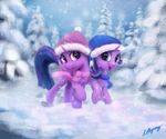  2017 beanie blue_eyes clothing cute cutie_mark duo equine feathered_wings feathers female forest friendship_is_magic hair hat horn lolliponybrony looking_at_viewer mammal multicolored_hair my_little_pony nature open_mouth outside painting_(artwork) purple_eyes scarf signature smile snow starlight_glimmer_(mlp) text tongue tongue_out traditional_media_(artwork) tree twilight_sparkle_(mlp) two_tone_hair unicorn winged_unicorn wings winter 