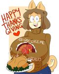  big_breasts breasts canine clothing dog female hair holidays huge_breasts jinu june_(jinu) long_hair mammal mature_female shiba_inu sweater thanksgiving 