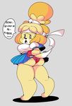  2017 animal_crossing bandage blush breasts butt canine capcom clothing dog dongitos female fur gloves hair isabelle_(animal_crossing) looking_at_viewer mammal nintendo open_mouth panties sakura semi-anthro skirt solo street_fighter sweat text thick_thighs underwear uniform video_games 