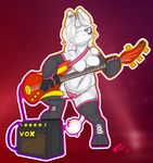  2017 anthro breasts clothing digital_media_(artwork) equine female fionthebunny gloves guitar hair holding_musical_instrument horn legwear looking_at_viewer mammal musical_instrument nipples piercing playing_guitar playing_music pubes simple_background slightly_chubby solo standing thong unicorn 