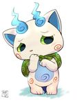  anthro bag cute fur green_eyes komasan m@rt male shy solo standing video_games white_fur yo-kai_watch youkai 