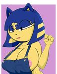  2017 4_fingers animal_crossing ankha anthro areola big_breasts breasts cat clothed clothing digital_media_(artwork) feline female freepancakes fur hair mammal nintendo nipple_bulge open_mouth short_stack side_boob simple_background solo video_games 