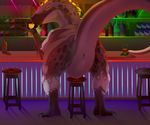  alcohol anus bar beverage blue_dress ciara_(rothar) coillte dinosaur drinking female feral green_eyes looking_at_viewer nightclub presenting public pussy raised_tail scalie sitting solo theropod utahraptor 