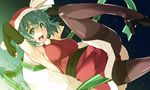  breasts christmas dress elbow_gloves gloves green_eyes green_hair hat original panties pantyhose santa_hat shikei short_hair underwear 