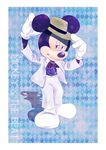  2017 anthro black_nose blue_eyes clothing disney english_text footwear gloves half-closed_eyes hat hi_res male mammal mickey_mouse mouse rodent smile solo suit text こっつん 