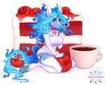  anthro blue_eyes clothing equine female food horn mammal pirorafrostfire sagittascuti simple_background solo unicorn white_background 