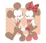  anthro black_nose blush bow clothing disney dress duo eyes_closed female footwear gloves hand_holding male male/female mammal mickey_mouse minnie_mouse mouse rodent ちこみん 