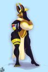  angrypotato96 anthro anubian_jackal big_breasts breasts canine clothed clothing female huge_breasts jackal loincloth mammal simple_background solo standing thick_thighs voluptuous 
