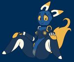  2017 android anthro blue_background blue_eyebrows blue_fur blue_nose breasts butt canine digital_media_(artwork) disembodied_head e621 esix female fluffy fluffy_tail fox fur hexagon hi_res looking_at_viewer machine mammal maypul_syrup nipples pussy robot simple_background smile solo spread_legs spreading yellow_sclera 