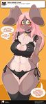  anthro bell_collar blush breasts cat_lingerie chalo cleavage clothed clothing collar female green_eyes hair lagomorph las_lindas legwear lingerie mammal pink_hair rabbit solo stockings taffy_(las_lindas) webcomic wide_hips 