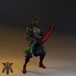  3d_(artwork) alien amgitz balls big_balls big_penis breasts clothing dickgirl digital_media_(artwork) ember_(warframe) footwear high_heels huge_penis intersex masturbation penis shoes tenno video_games warframe 