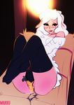  anthro blush caprine female leggy_lamb looking_at_viewer mammal masturbation pussy pussy_juice sheep smile solo thick_thighs tsudamaku 