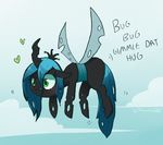  &lt;3 2017 blush changeling cloud collaboration crown dsp2003 fangs female flying friendship_is_magic green_eyes hi_res horn insect_wings my_little_pony queen_chrysalis_(mlp) sky solo text tjpones wings 