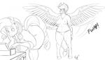  2017 alternate_species anthro applejack_(mlp) beak blush breasts clothed clothing cyrus_physhor duo equine feathered_wings feathers female friendship_is_magic hair hat horn mammal my_little_pony nipples panties rarity_(mlp) spread_wings underwear unicorn wings 
