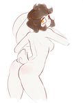  alasou amber_eyes breasts female lagomorph looking_at_viewer mammal nipples rabbit simple_background solo white_background 